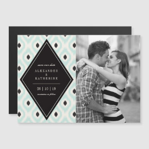 Stylish Chic Mod Diamond Ikat Photo Save The Date Magnetic Invitation