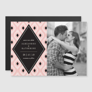 Stylish Chic Mod Diamond Ikat Photo Save The Date Magnetic Invitation