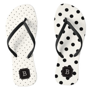 Stylish Chic Modern Black Polka Dots Mix Monogram Thongs