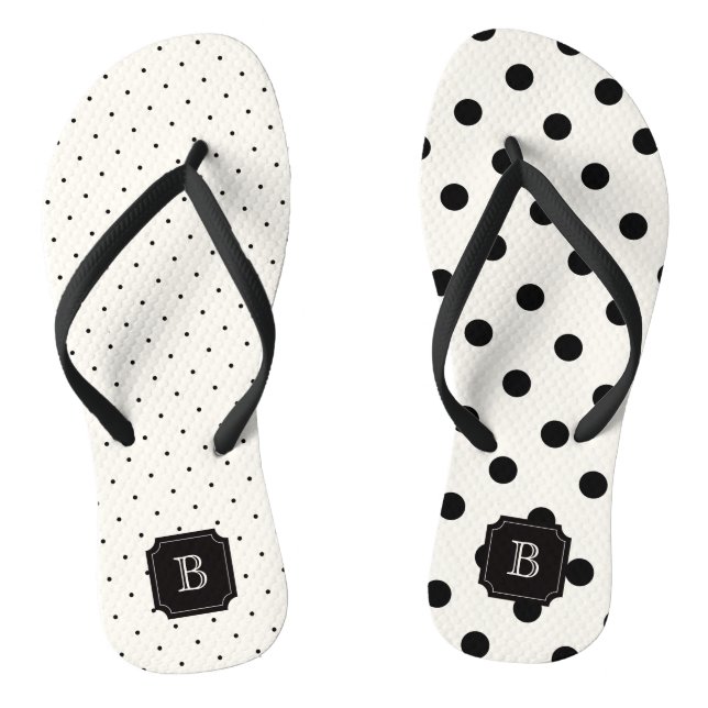 Stylish Chic Modern Black Polka Dots Mix Monogram Thongs (Footbed)