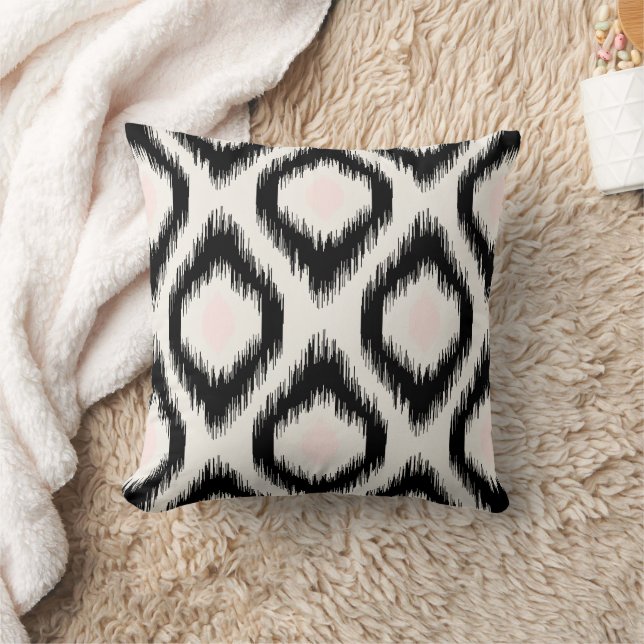 Stylish Chic Pink Black Ivory Diamond Ikat Pattern Cushion (Blanket)