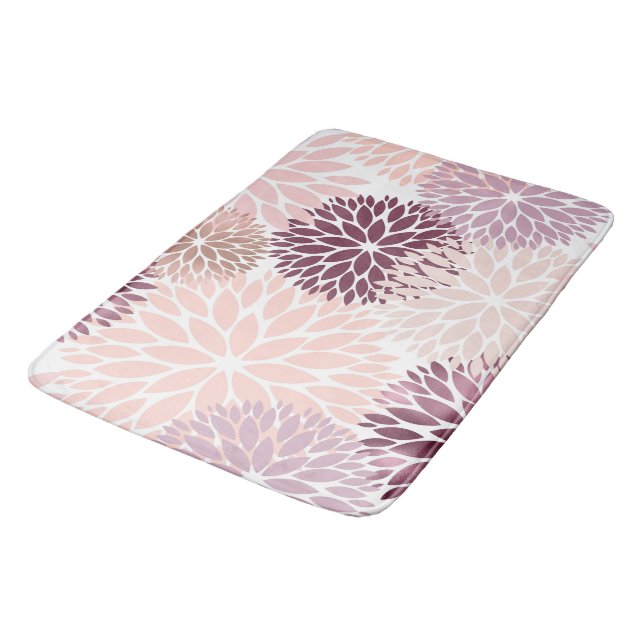 Stylish Chic Pink Floral Bridal Shower Bath Mat (Angled)