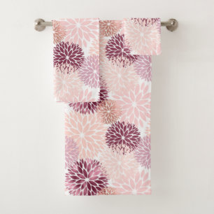 Stylish Chic Pink Floral Bridal Shower Bath Towel Set
