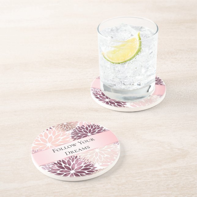 Stylish Chic Pink Floral Bridal Shower Coaster (Side)