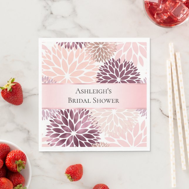 Stylish Chic Pink Floral Bridal Shower Napkin (Insitu)