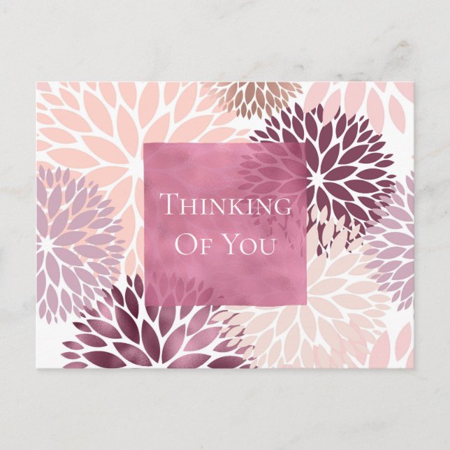 Stylish Chic Pink Floral Thinking of you Postcard (Front)