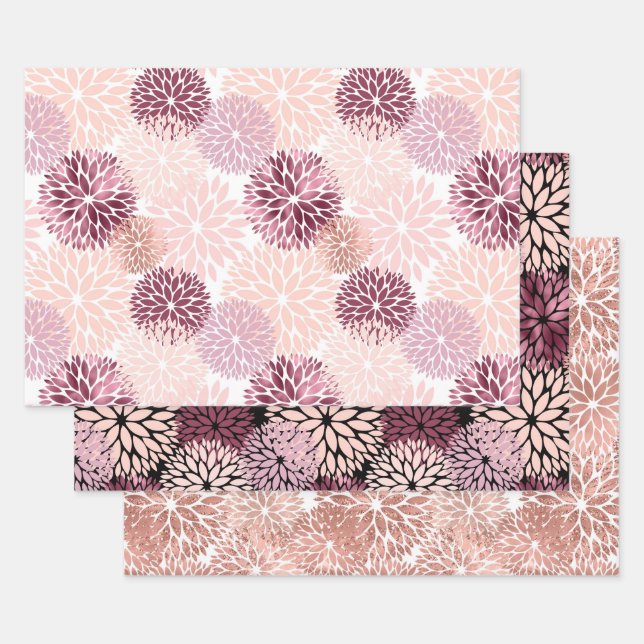 Stylish Chic Pink Floral Wrapping Paper Sheet (Set)