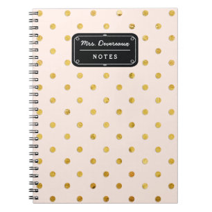 Stylish Chic Pink & Gold Polka Dots Personalised Notebook