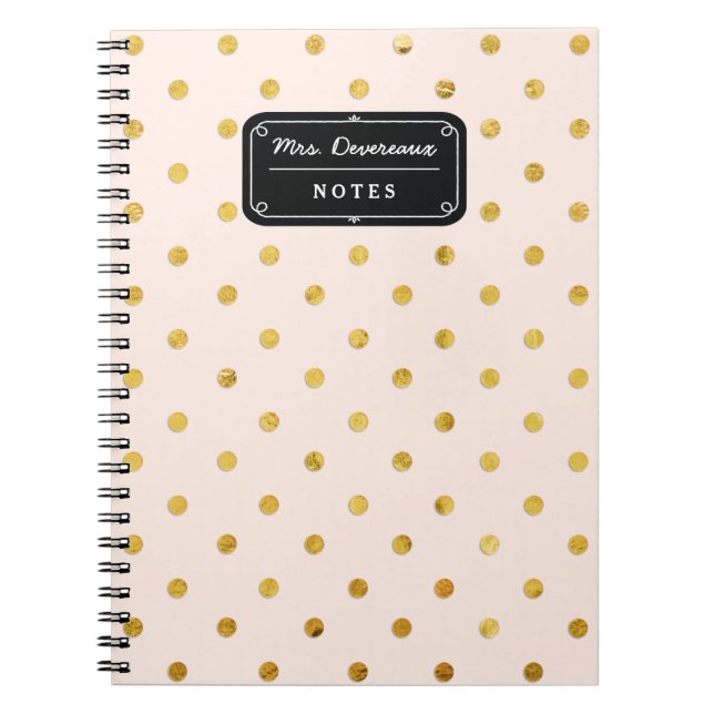 Stylish Chic Pink & Gold Polka Dots Personalised Notebook (Front)