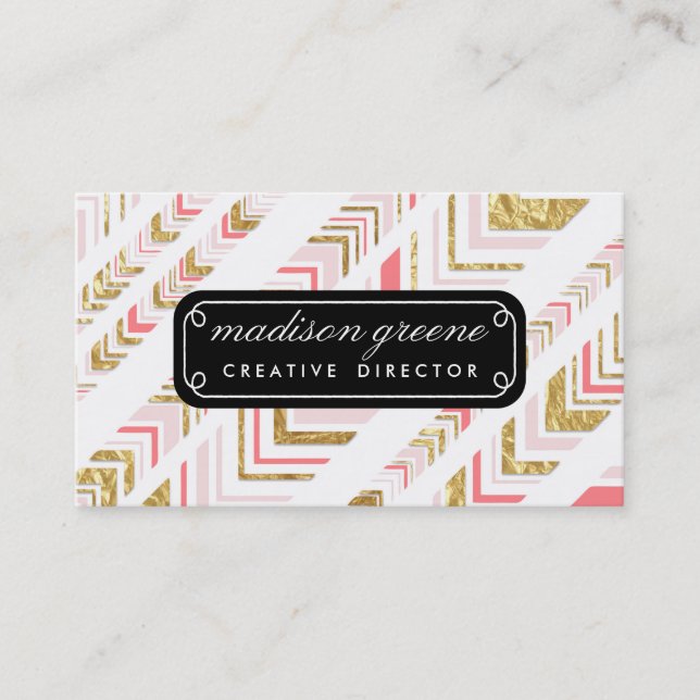 Stylish Chic Pink & Gold Tribal Pattern Custom Business Card (Front)