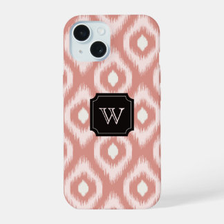 Stylish Chic Pink Ivory Diamond Ikat Monogram iPhone 15 Case