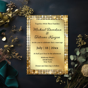 stylish chic retro disco gold metallic wedding invitation