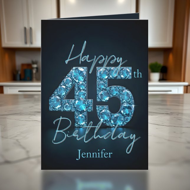Stylish Chic Sapphire Blue and Black 45th Birthday Card (Creator Uploaded)