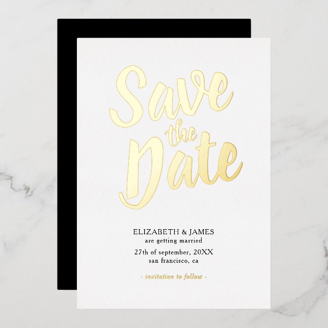 Stylish Chic Save The Date Gold Foil Invitation (Front/Back)