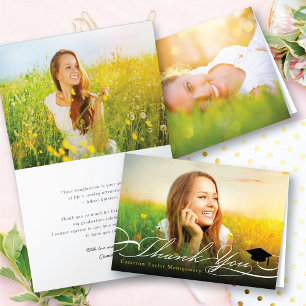 Stylish Chic Script Graduation Cap Photo Graduate Thank You Card