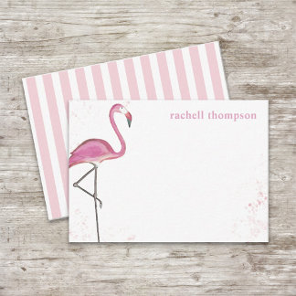 Stylish Chic Watercolor Pink Flamingo Personalized Card