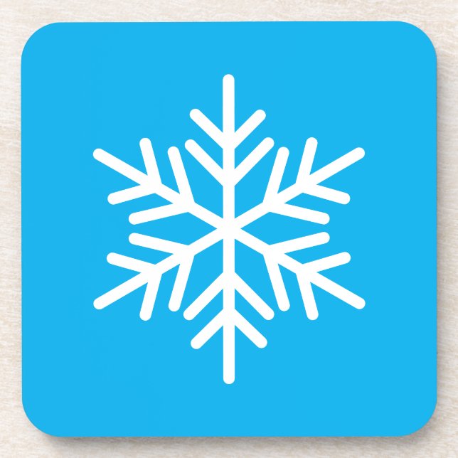 Stylish Chic White Nordic Snowflake On Azure Blue Coaster (Front)