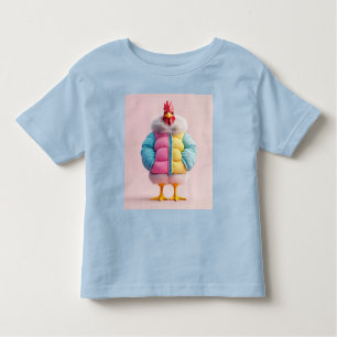 Stylish Chicken in Colourful Winter Puffer Jacket Toddler T-Shirt