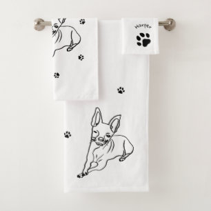 Stylish Chihuahua: Personalised Line Art Decor Bath Towel Set