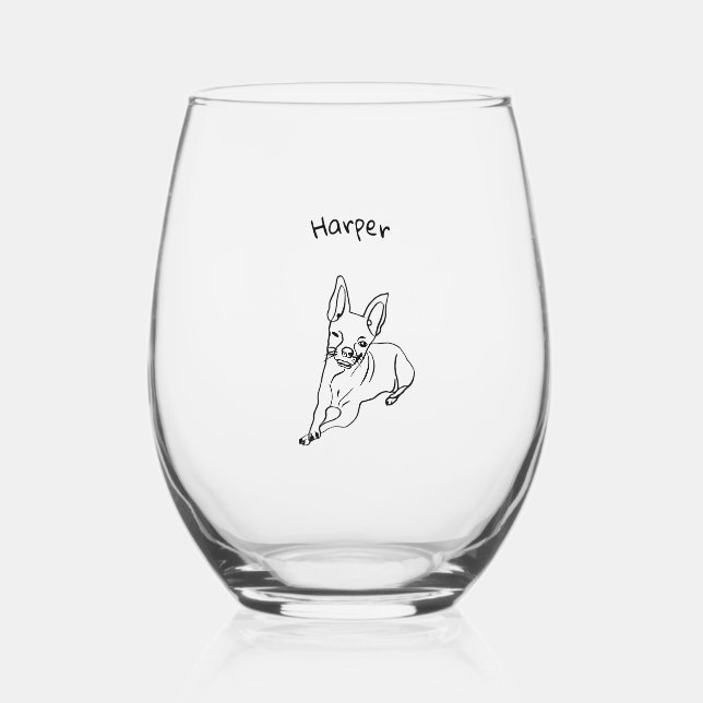 Stylish Chihuahua: Personalised Line Art Stemless Wine Glass (Front)