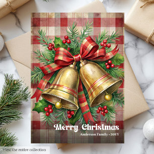 Stylish Christmas bells classic holly berries card