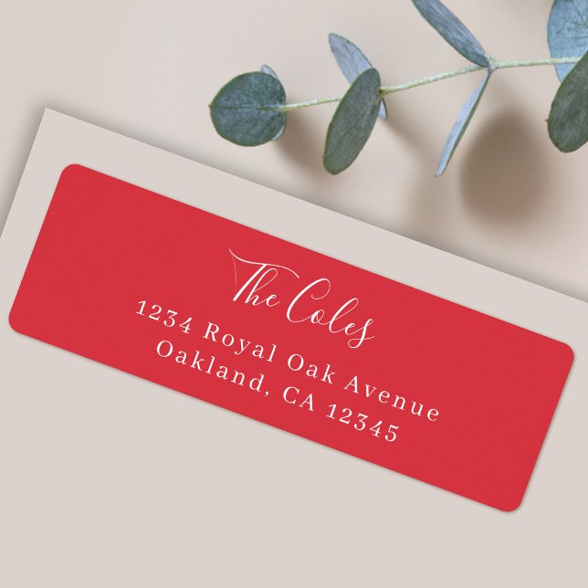 Stylish Christmas | Bright Red Return Addess Address Label (Elegant red custom return address mailing labels for families and couples by Guava)