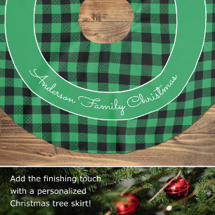 Stylish Christmas Buffalo Plaid Personalised Green Brushed Polyester Tree Skirt