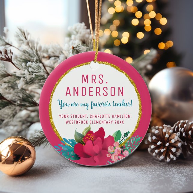 Stylish Christmas Favorite Teacher Gift Ceramic Ornament (Creator Uploaded)