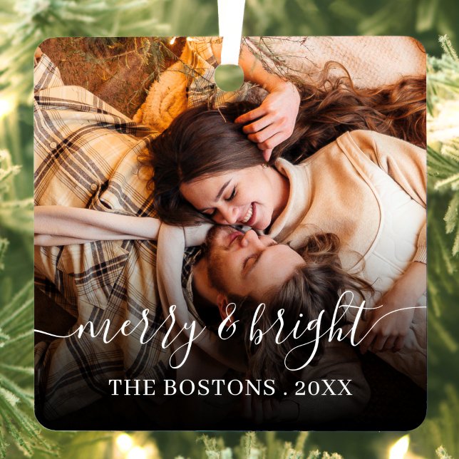 Stylish Christmas Minimal Cute Couple Photo Metal Tree Decoration (Creator Uploaded)