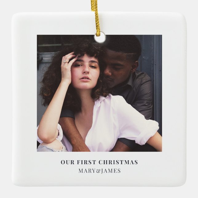 Stylish Christmas | Minimal Elegant Couple Photo Ceramic Ornament (Creator Uploaded)