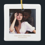 Stylish Christmas | Minimal Elegant Couple Photo Ceramic Ornament<br><div class="desc">Trendy Camel colour Minimalist Elegant Keepsake | Merry and Married,  Wedding or engagement Photo Ceramic Ornament</div>