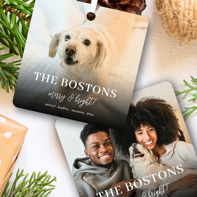 Stylish Christmas Minimal Fun Couple Dog 2 Photo Metal Tree Decoration (Creator Uploaded)