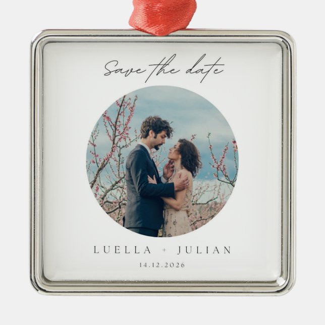 Stylish Christmas | Minimal Fun Couple Photo Metal Ornament (Front)