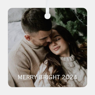 Stylish Christmas | Minimal Fun Couple Photo Metal Tree Decoration