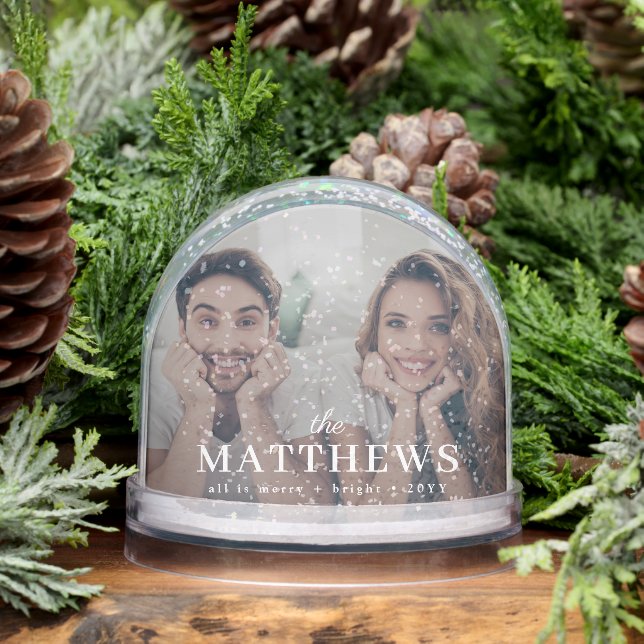 Stylish Christmas | Minimal Fun Couple Photo Snowglobe (Winter)
