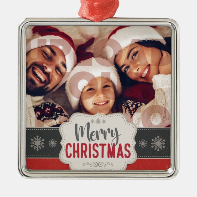 Stylish Christmas | Minimal Fun Family Photo Metal Ornament (Front)