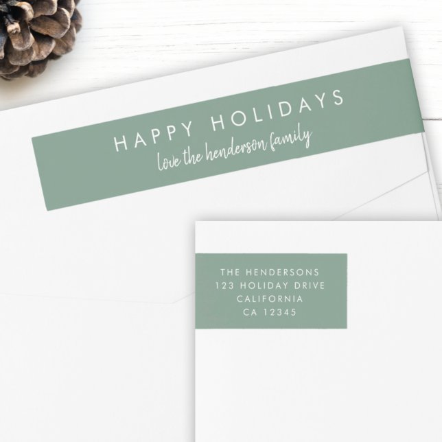 Stylish Christmas | Modern Minimal Green Address Wrap Around Label (Creator Uploaded)