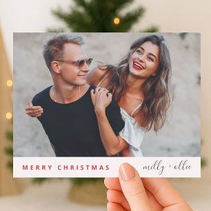 Stylish Christmas Modern Trendy Couple Photo Holiday Postcard