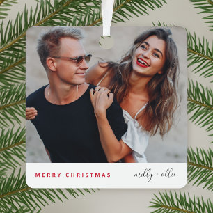 Stylish Christmas   Modern Trendy Couple Photo Metal Tree Decoration