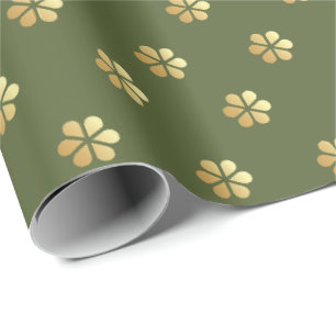 Stylish Christmas New Green & Gold Daisy  Wrapping Paper