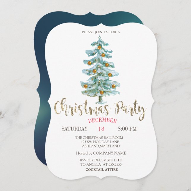 Stylish Christmas Pine Tree Christmas Company Part Invitation (Front/Back)