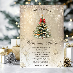 Stylish Christmas Pine Tree Snowflakes Gold   Invitation