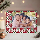 Stylish Christmas Plaid Photo Foil Holiday Card<br><div class="desc">Christmas photo cards feature your favourite photo on a beautiful Christmas holiday sparkly plaid with Merry Christmas and the year in real silver,  gold or rose gold foil on the front. Your personal greeting and names on the back.</div>
