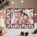 Stylish Christmas Plaid Photo Holiday Card<br><div class="desc">Christmas photo cards feature your favourite photo on a beautiful Christmas holiday sparkly plaid with Merry Christmas and the year on the front and your personal greeting and names on the back.</div>