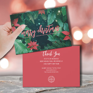 Stylish Christmas Poinsettias Business Logo Holiday Card