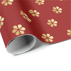 Stylish Christmas Red & Gold Daisy Wrapping Paper