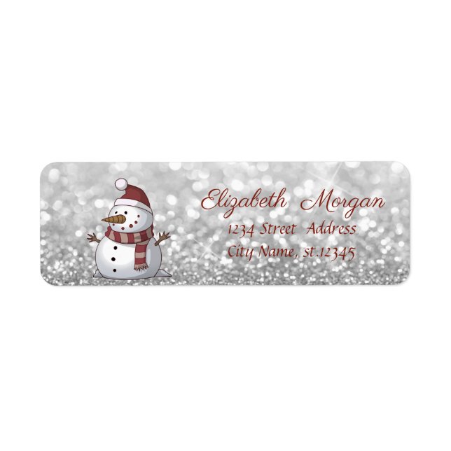 Stylish Christmas,Snowman ,Glittery Return Address Label (Front)