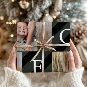 Stylish Christmas Stripes Photo Collage Holiday Wrapping Paper