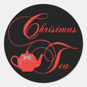 Stylish Christmas Tea Party Red Lace Classic Round Sticker