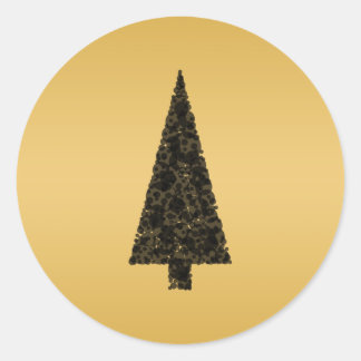 Stylish Christmas Tree. Black and Gold. Classic Round Sticker